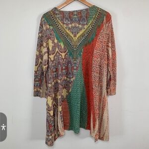 Cactus Red and Green Asymmetrical Tunic Top